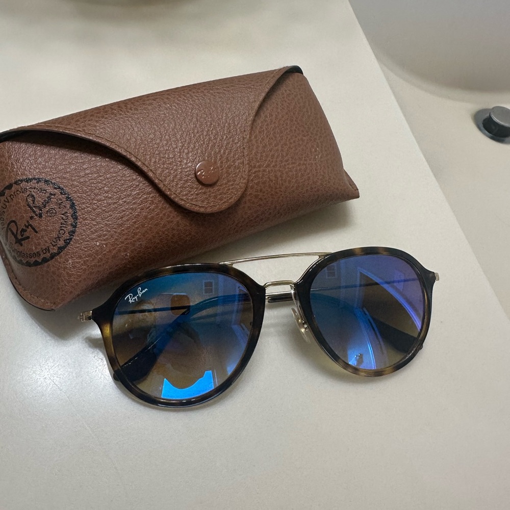 Ray-Ban Tortoise Shell Sunglasses with Blue Lenses